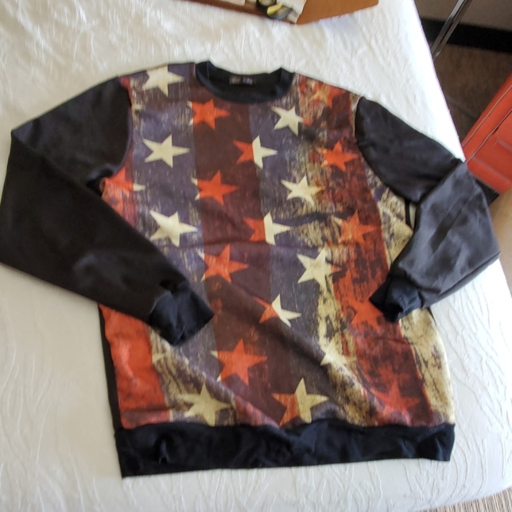 men's sz l crank pullover l/s American flag shirt